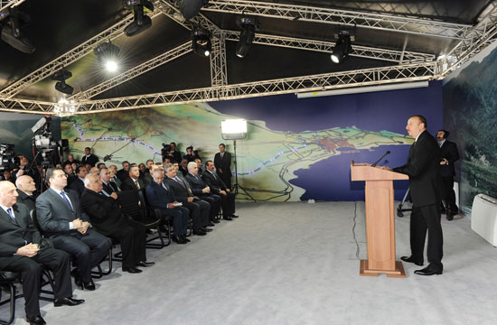 President Ilham Aliyev attends opening ceremony of Oguz-Gabala-Baku water pipeline (PHOTO)
