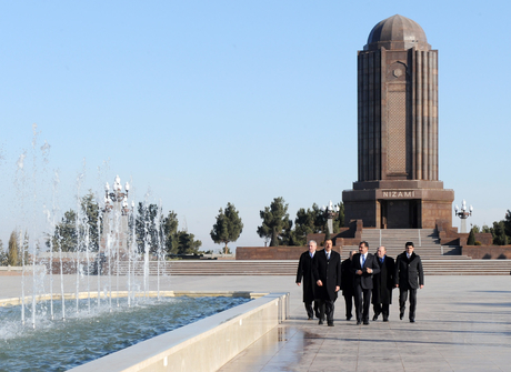 Azerbaijani President inspects reconstruction work at Nizami mausoleum in Ganja (PHOTO)