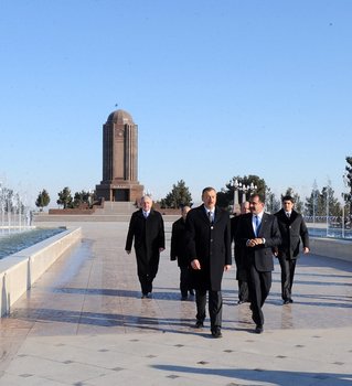Azerbaijani President inspects reconstruction work at Nizami mausoleum in Ganja (PHOTO)