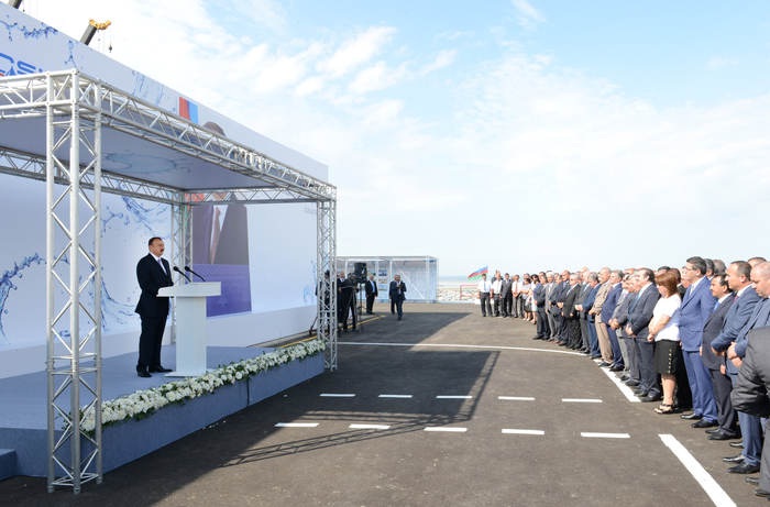 Президент Азербайджана принял участие в церемонии закладки фундамента Ширван-Муганской водопроводной системы в Гаджигабуле (ФОТО)