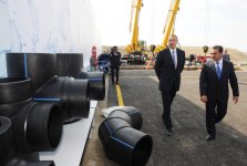 Президент Азербайджана принял участие в церемонии закладки фундамента Ширван-Муганской водопроводной системы в Гаджигабуле (ФОТО)