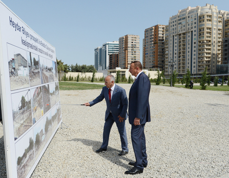 Azerbaijani President inspects new park in Baku (PHOTO)