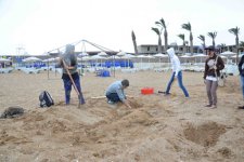 Скульптуры из песка и граффити на берегу Каспийского моря в Баку  (фотосессия)