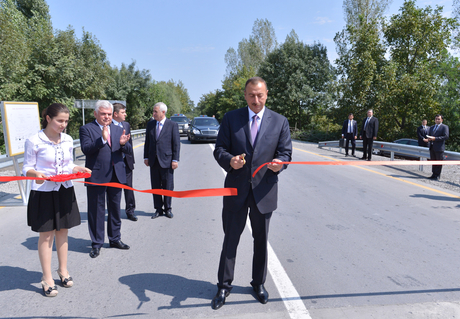 President Ilham Aliyev opens Gabala-Oghuz stretch of Garamaryam-Ismayili-Shaki highway (PHOTO)