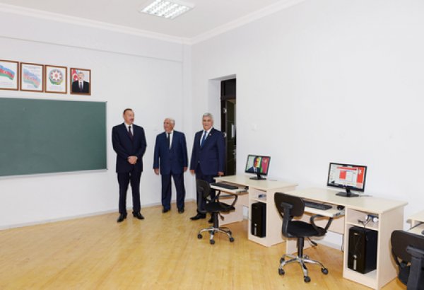 Azerbaijani President Ilham Aliyev familiarizes with conditions in new building of school in Sabirabad District (PHOTO)