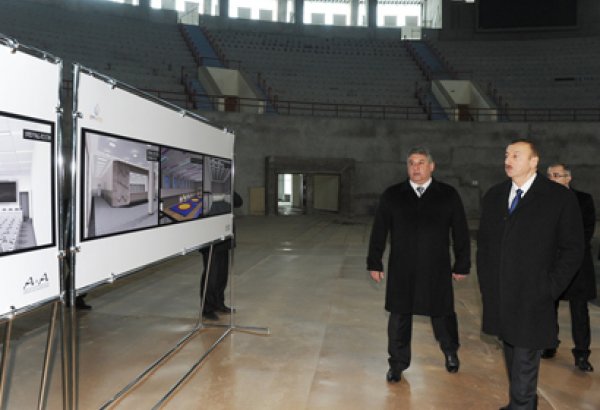 Azerbaijan president views Heydar Aliyev sports and concert complex repair project (PHOTO)