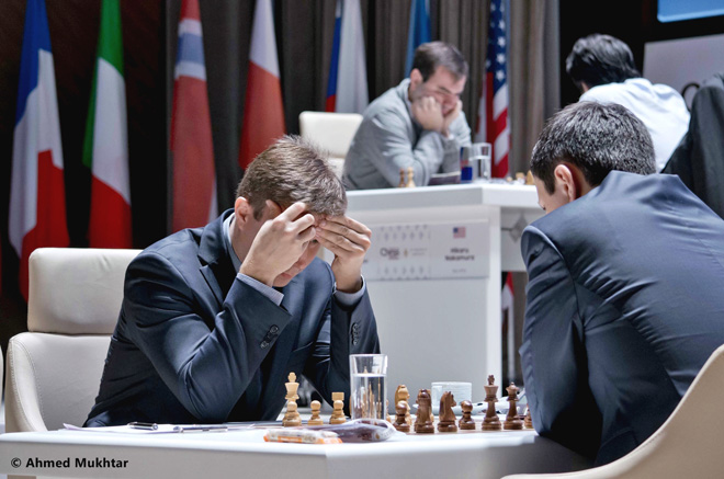 Фоторепортаж с третьего тура международного шахматного турнира "Shamkir Chess 2014"