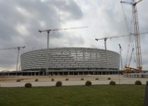 Azerbaijani president, his spouse review progress of construction at Baku Olympic Stadium