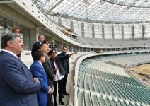 Azerbaijani president, his spouse review progress of construction at Baku Olympic Stadium