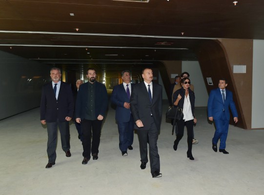 Azerbaijani president, his spouse review progress of construction at Baku Olympic Stadium