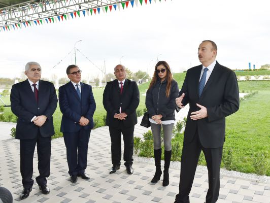 President Aliyev attends ceremony of water supply system reconstruction in Goranboy
