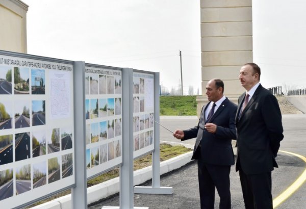 President Ilham Aliyev attends opening of Mollaisalar-Valiushaghı-Mollaahmadli-Sarkarlar highway in Barda