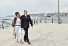 Ilham Aliyev, his spouse review Baku White City boulevard