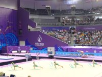 Азербайджанские гимнастки выступили с лентами в групповых упражнениях  в рамках Евроигр (ФОТО)