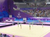 Азербайджанские гимнастки выступили с лентами в групповых упражнениях  в рамках Евроигр (ФОТО)