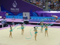 Азербайджанские гимнастки выступили с лентами в групповых упражнениях  в рамках Евроигр (ФОТО)