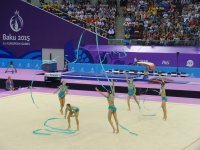 Азербайджанские гимнастки выступили с лентами в групповых упражнениях  в рамках Евроигр (ФОТО)