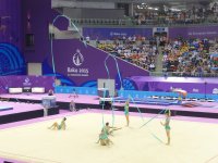 Азербайджанские гимнастки выступили с лентами в групповых упражнениях  в рамках Евроигр (ФОТО)