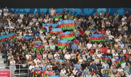 Президент Ильхам Алиев и его супруга наблюдали за полуфинальным матчем женских волейбольных команд Азербайджана и Турции (ФОТО)