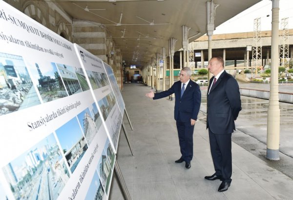Azerbaijani president attends ceremony to see off first train on Baku-Sumgayit route