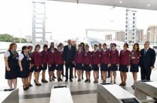 Azerbaijani president attends ceremony to see off first train on Baku-Sumgayit route