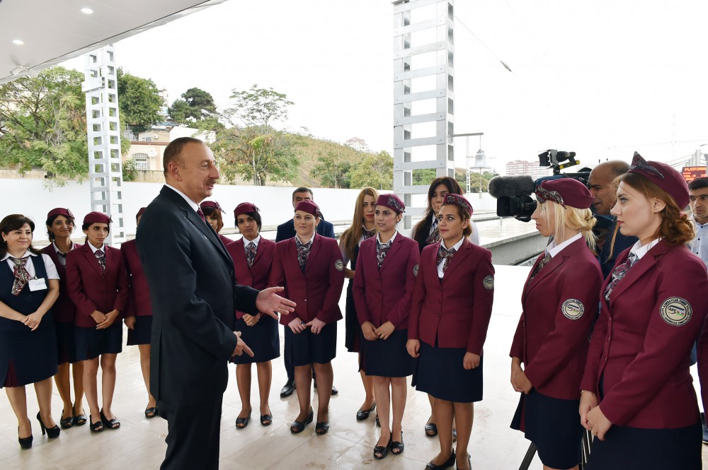 Azerbaijani president attends ceremony to see off first train on Baku-Sumgayit route