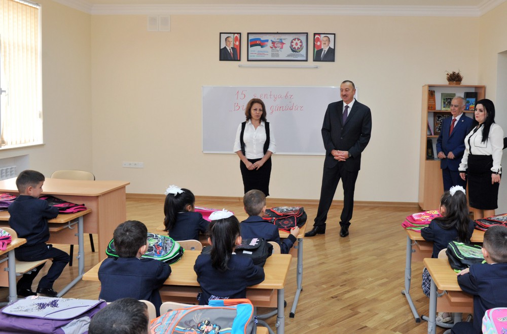 President Ilham Aliyev reviews school No. 148 after reconstruction in Baku