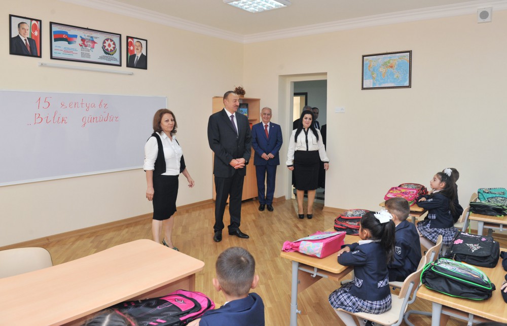 President Ilham Aliyev reviews school No. 148 after reconstruction in Baku