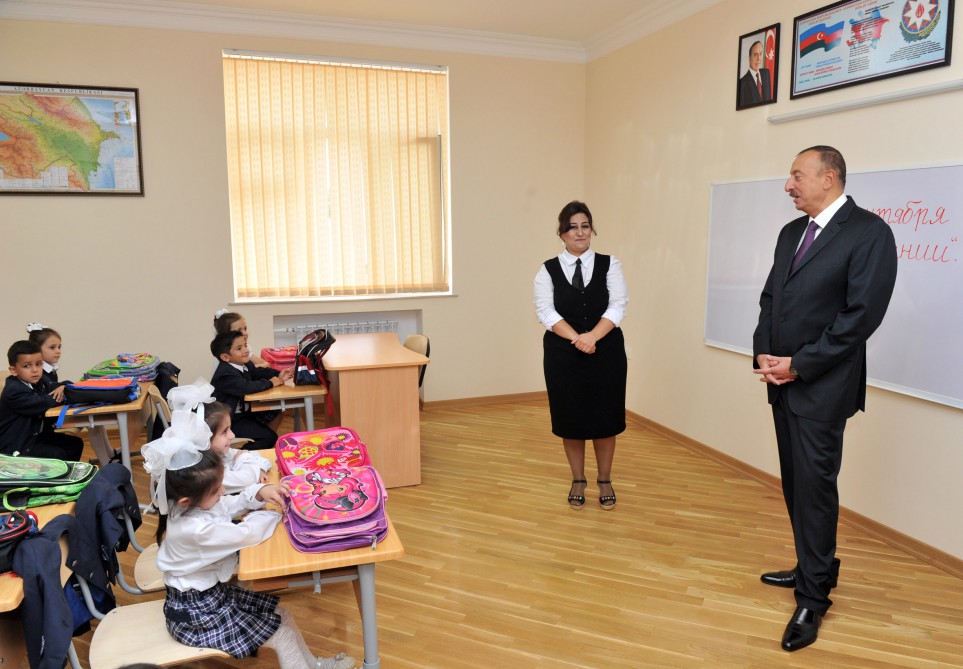 President Ilham Aliyev reviews school No. 148 after reconstruction in Baku