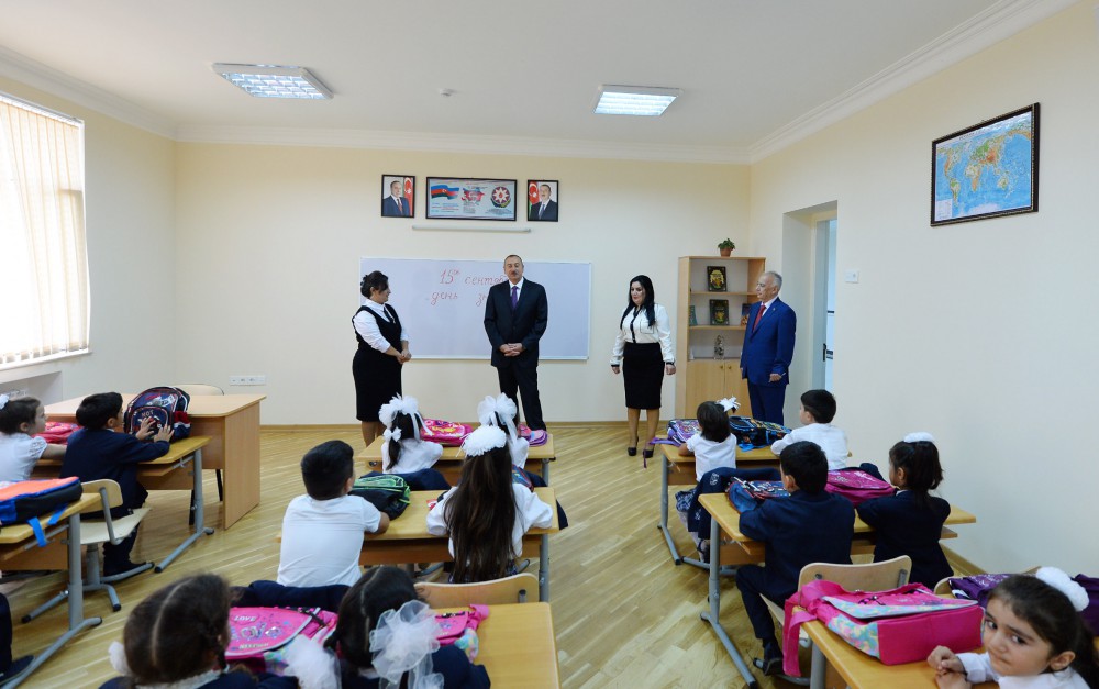 President Ilham Aliyev reviews school No. 148 after reconstruction in Baku
