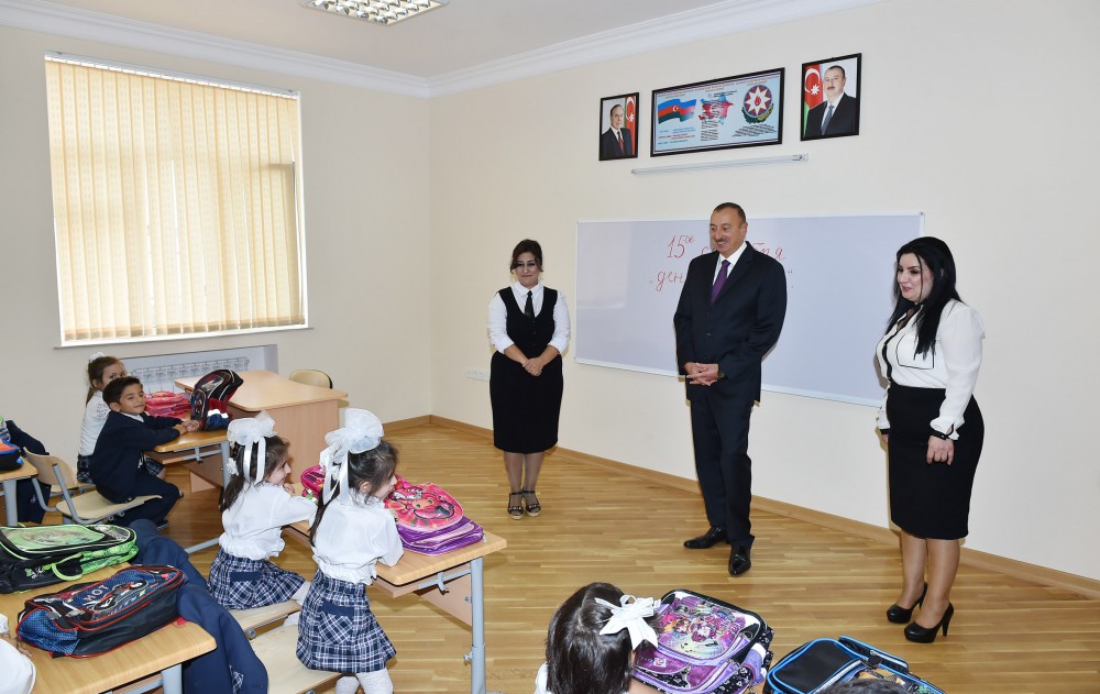 President Ilham Aliyev reviews school No. 148 after reconstruction in Baku