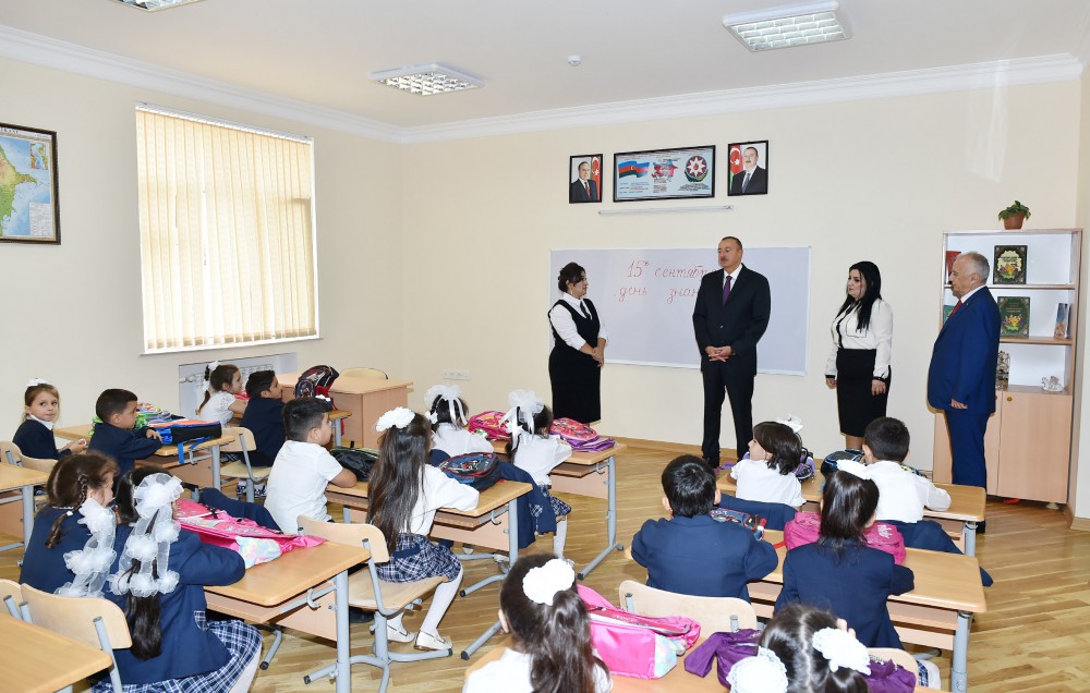 President Ilham Aliyev reviews school No. 148 after reconstruction in Baku