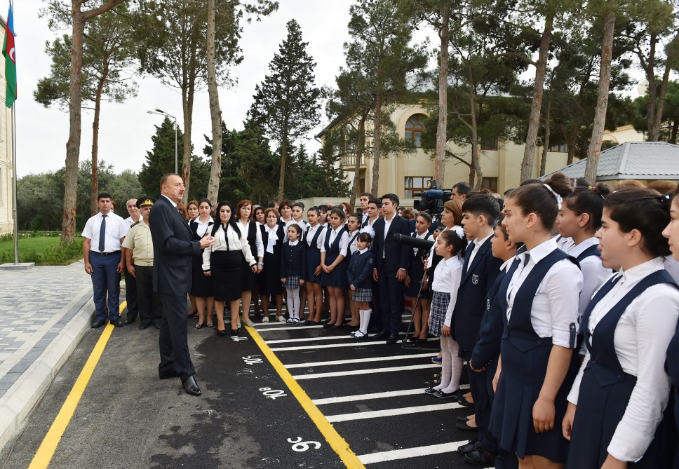 President Ilham Aliyev reviews school No. 148 after reconstruction in Baku