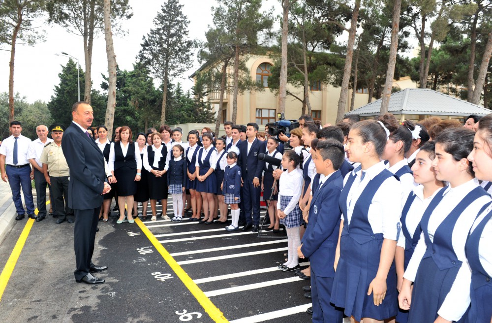 President Ilham Aliyev reviews school No. 148 after reconstruction in Baku