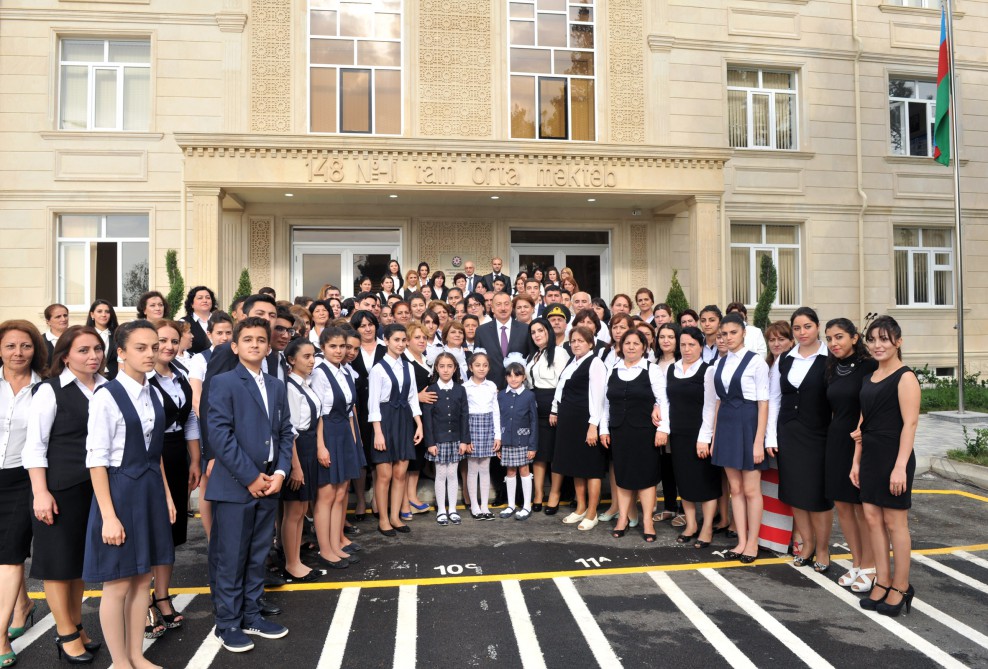 President Ilham Aliyev reviews school No. 148 after reconstruction in Baku