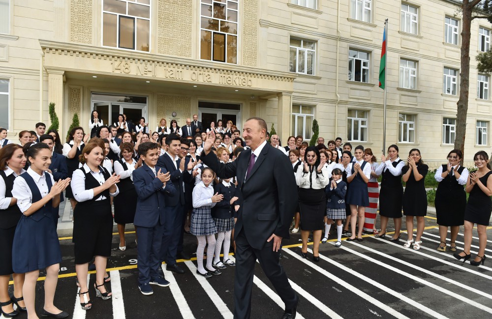 President Ilham Aliyev reviews school No. 148 after reconstruction in Baku