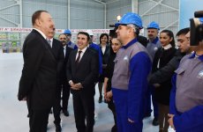 Президент Азербайджана принял участие  в открытии гипсового завода "Yeni Ağdağ" (ФОТО)