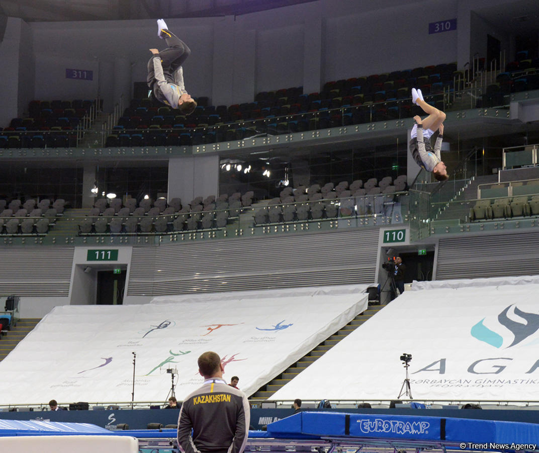 Podium training of FIG World Cup trampoline gymnasts starts in Baku (PHOTO)