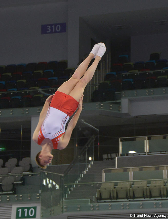 Podium training of FIG World Cup trampoline gymnasts starts in Baku (PHOTO)