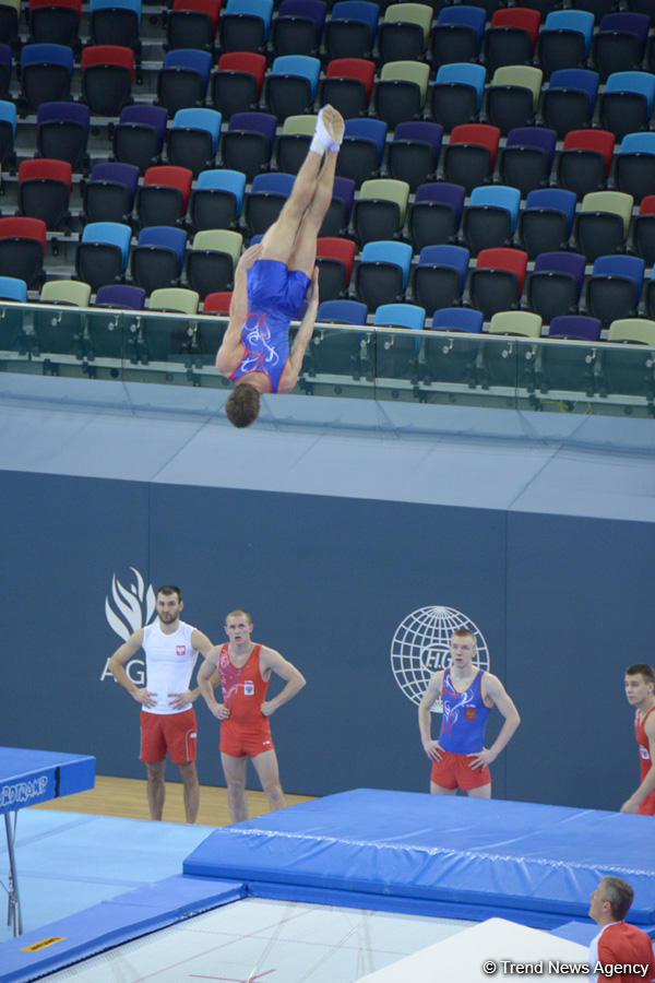 Podium training of FIG World Cup trampoline gymnasts starts in Baku (PHOTO)