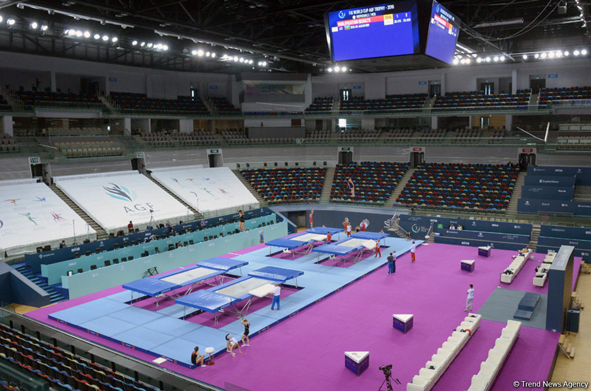 Podium training of FIG World Cup trampoline gymnasts starts in Baku (PHOTO)
