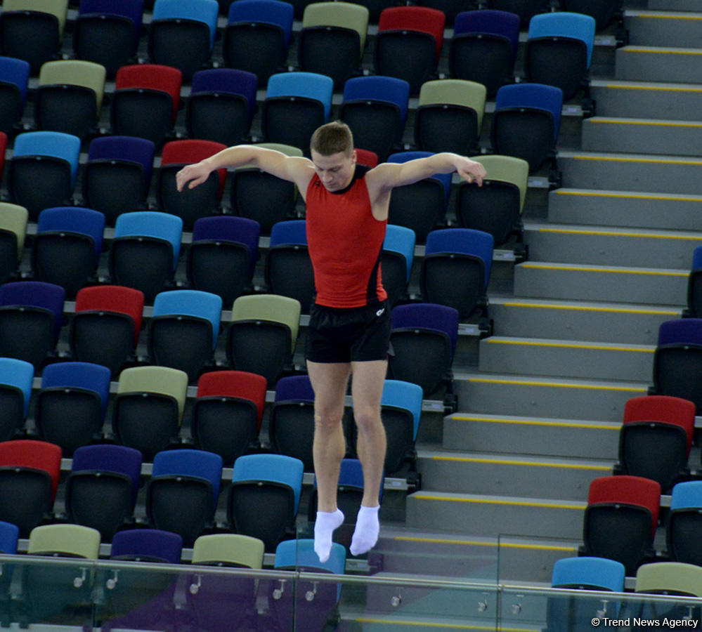 Podium training of FIG World Cup trampoline gymnasts starts in Baku (PHOTO)