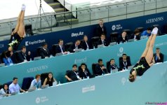 Азербайджанские гимнастки в финале синхронных выступлений на Кубке мира по прыжкам на батуте в Баку (ФОТО)