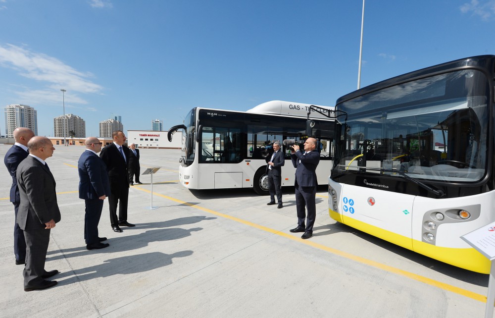 President Aliyev attends opening of Bakubus LLC’s second bus depot