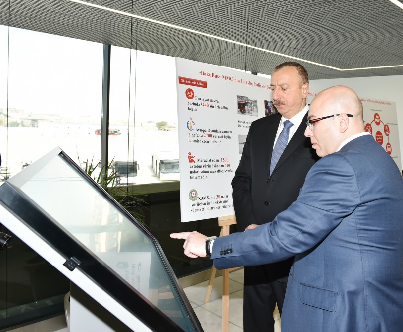 President Aliyev attends opening of Bakubus LLC’s second bus depot