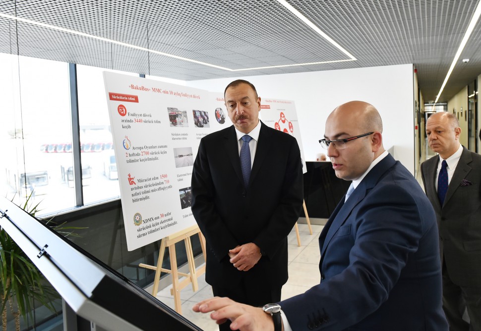 President Aliyev attends opening of Bakubus LLC’s second bus depot
