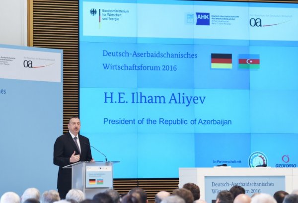 President Ilham Aliyev at Azerbaijan-Germany business forum in Berlin