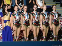 В Баку прошла церемония награждения победителей финалов Кубка мира по художественной гимнастике в групповых упражнениях (ФОТО)