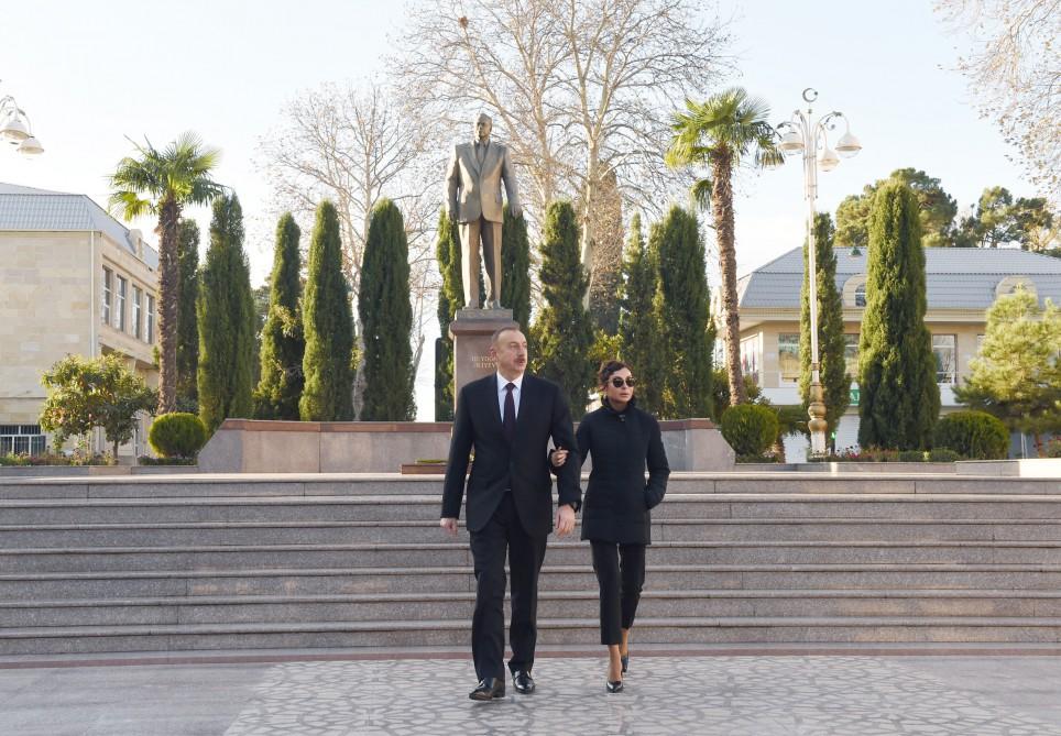 Ilham Aliyev, his spouse arrive in Tartar district (PHOTO)