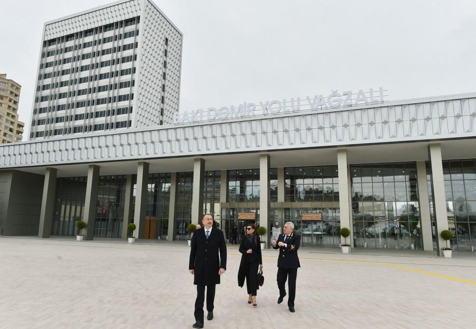 Ilham Aliyev, his spouse attend opening of newly renovated Baku Railway Station (PHOTO)